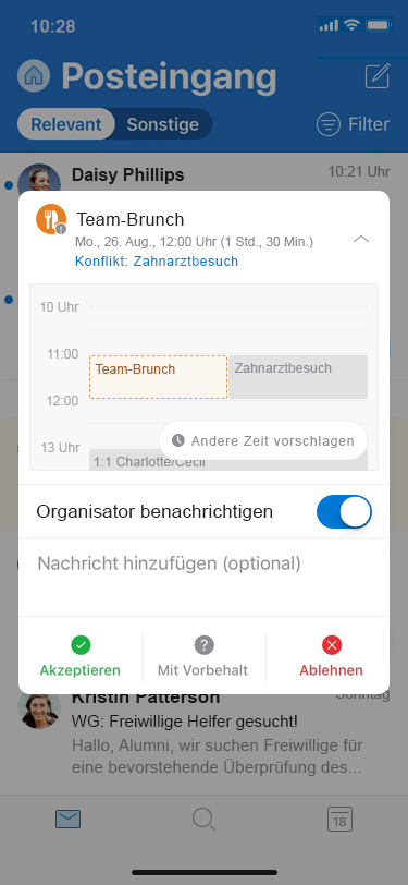 iOS Outlook "Andere Zeit vorschlagen"