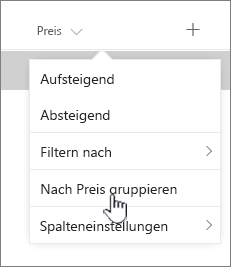 Option "Groupby" im Menü "Spaltenüberschrift"