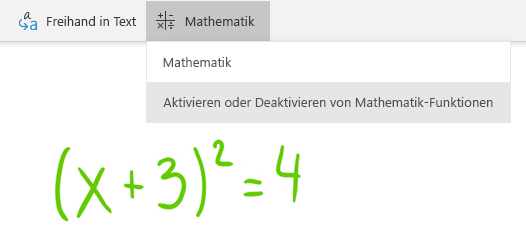 Schaltfläche „Mathematik“ in OneNote für Windows 10