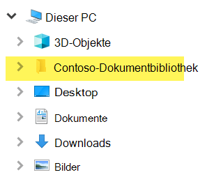 Im Datei-Explorer wird die zugeordnete Bibliothek als Ordnereintrag unter Dieser PC angezeigt.