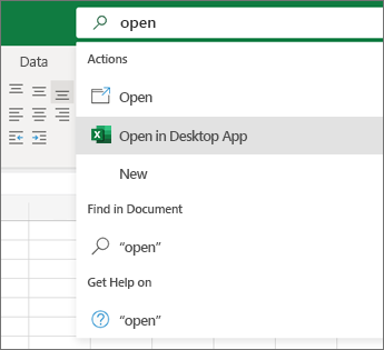 Auswahl „In Desktop-App öffnen“ in Excel