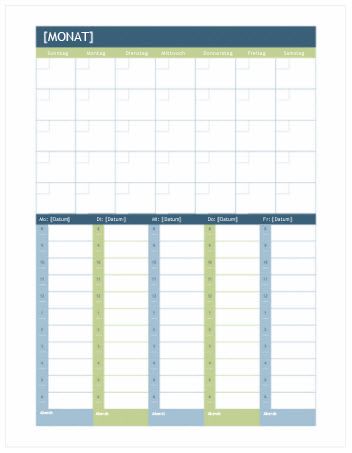 Monats- und Wochenkalender für Planungen (Word)