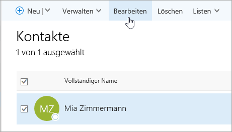 Screenshot des Cursors, der auf der Seite "Personen" auf die Schaltfläche "Bearbeiten" zeigt