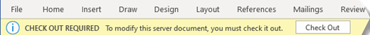 Der gelbe Balken verfügt über eine Schaltfläche, die das Auschecken der Datei zur Bearbeitung erleichtert.