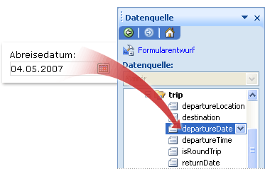 Relationship between date picker on form template and corresponding field in data source