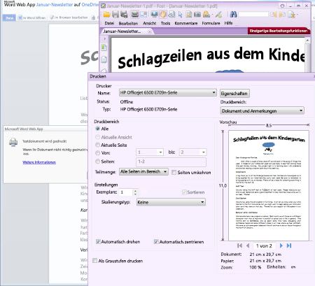 Drucken mit der Word Web App in Firefox und Foxit