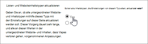 Auswählen von "alle Inhaltstypen aktualisieren"