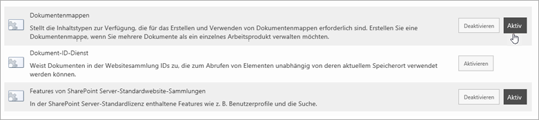 Beispiele für Websitesammlungsfeatures, die Sie für SharePoint aktiv machen können