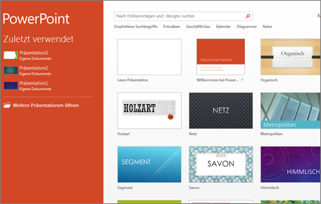 PowerPoint 2013-Startbildschirm