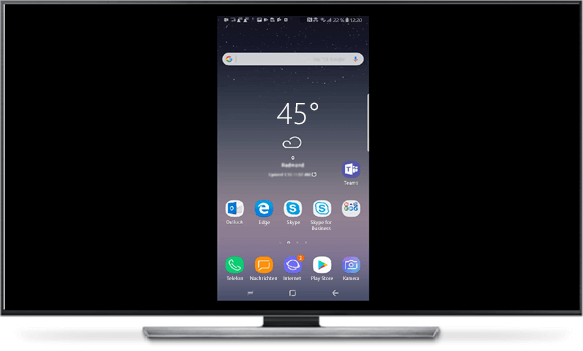 Sobald das Smartphone und der große Bildschirm verbunden sind, wird das Display des Smartphones auf dem großen Bildschirm kopiert.