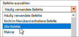 Zeigt die Option "Alle Befehle" in der Symbolleiste für den Schnellzugrifftoolleisten-Editor an.