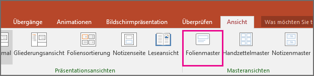 Zeigt die Schaltfläche "Folienmaster" im Menüband in PowerPoint