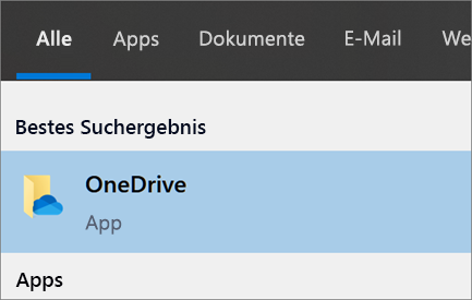 Screenshot der Suche nach der OneDrive-Desktop-App in Windows 10