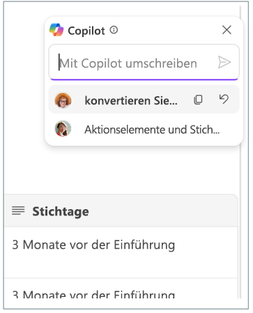 Screenshot: Loop Copilot-Prompt-Verlauf mit zwei Teamkollegen