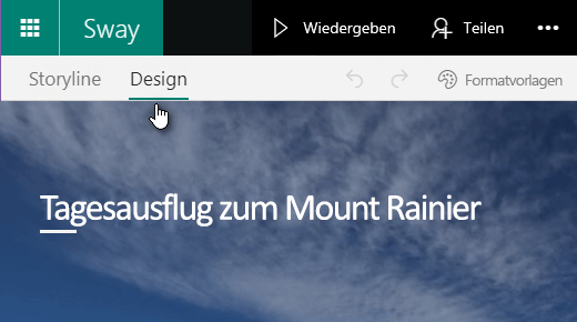 Klicken Sie auf die Registerkarte "Entwurf", um eine Vorschau des aktuellen Sways anzuzeigen.