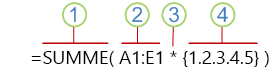 Syntax einer Arrayformel mit Arraykonstante