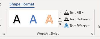 WordArt-Formatvorlagengruppe mit Optionen