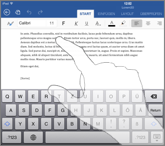 Word für iPad – Leitfaden zur Toucheingabe Tippen Sie zum Aktivieren der Tastatur an einer beliebigen Stelle in Text