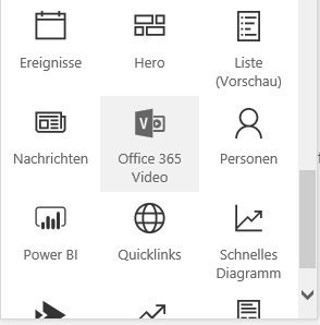 Screenshot der Office 365-Menüschaltfläche "Video" in SharePoint.