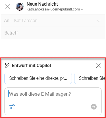 Einige „Was soll in dieser E-Mail stehen“-Texte für Entwürfe mit Copilot in Outlook