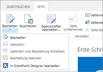 Seitenmenüband mit deaktivierten Schaltflächen