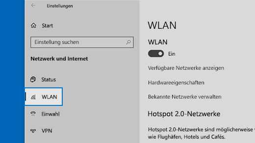Symbol und Wi-Fi sollten sich in der Liste "Netzwerk & Internet" befinden