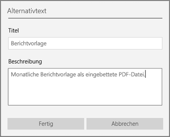 Hinzufügen von Alternativtext zu eingebetteten Dateien in der OneNote für Windows 10-App