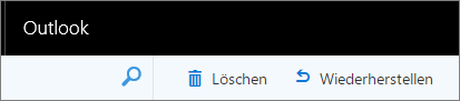 Ein Screenshot zeigt die Optionen "Löschen und Wiederherstellen" auf der Symbolleiste von Outlook im Web.