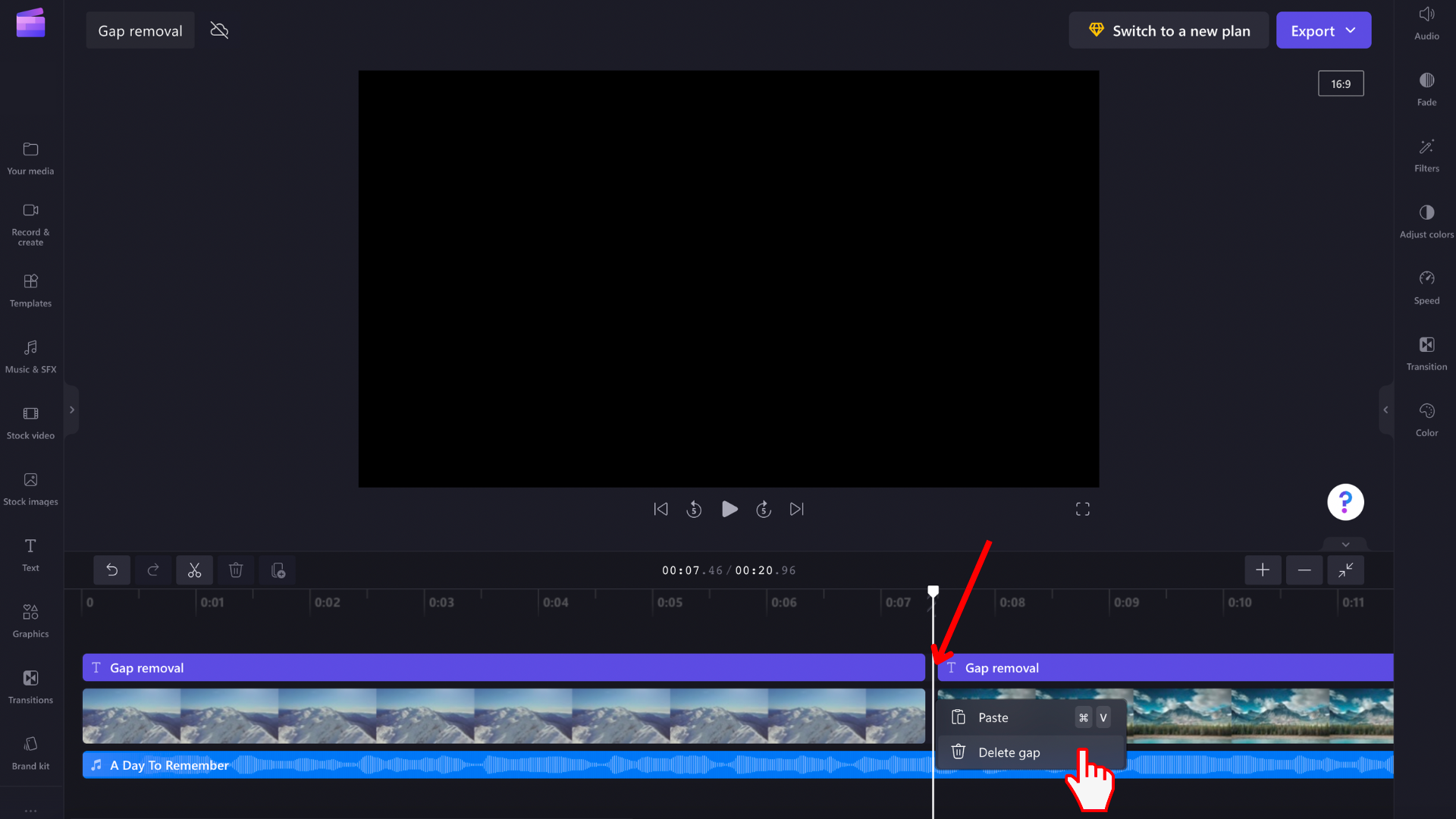 Abbildung eines Benutzers, der mit der rechten Maustaste auf die Schaltfläche "Lücke entfernen" klickt.
