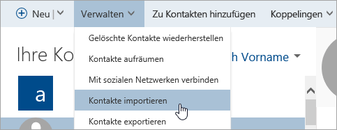 Screenshot der Schaltfläche "Kontakte importieren"
