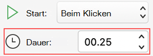 Menü "Dauer der Animation" in PowerPoint für Mac