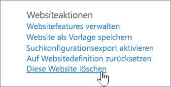 Menü "Websiteeinstellungen" mit hervorgehobener Option "Diese Website löschen"