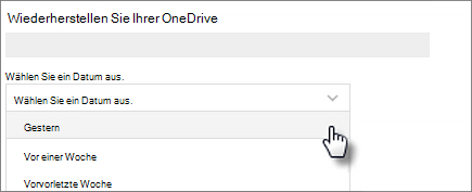 Screenshot der Auswahl eines Datums im Bildschirm "OneDrive wiederherstellen"