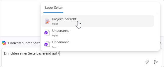 Dropdownmenü von vorhandenen Loop-Seiten.