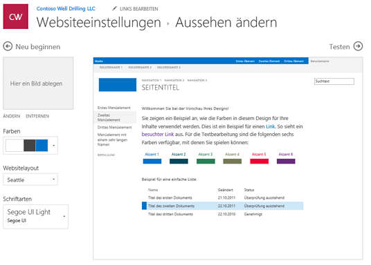 Bearbeiten der Farben, Schriftarten und Layouts des Aussehens