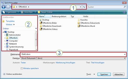 Dialogfeld "Speichern unter" von Windows Vista und Windows 7
