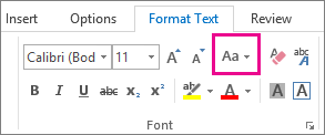 Schaltfläche "Groß-/Kleinschreibung" auf der Registerkarte "Text formatieren"