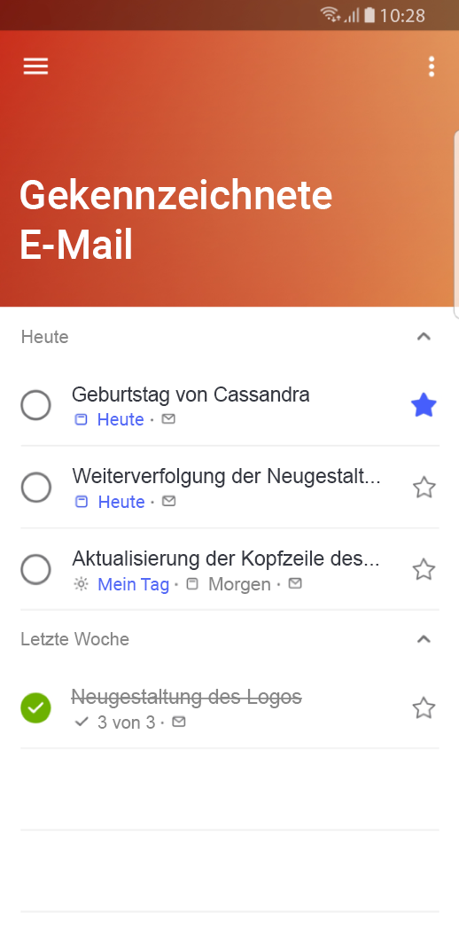 Sie können Ihre markierten E-Mails als zu erledigende Elemente in Outlook Mobile anzeigen