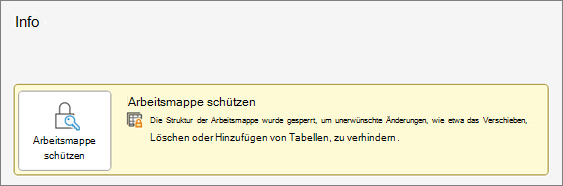 Arbeitsmappe schützen im Menü "Info"