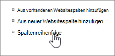 Ausgewählte Spaltenreihenfolge für Websiteinhalte