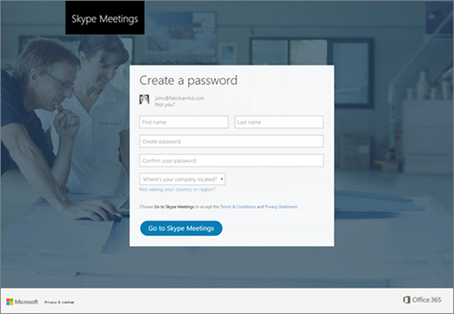 Skype-Besprechungen - Willkommen und weitere Schritte für die Registrierung