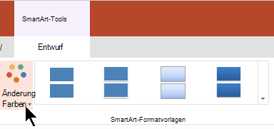 Wählen Sie unter SmartArt-Tools die Option Farben ändern aus, um den Farbkatalog zu öffnen.