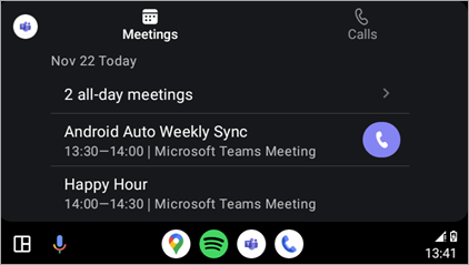 Screenshot der Android Auto-Benutzeroberfläche