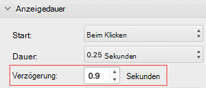 Menü "Verzögerungssteuerung" in PowerPoint für Mac