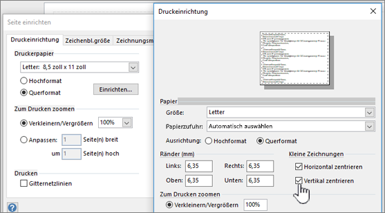 Klicken Sie unter "Kleine Zeichnungen" horizontal und vertikal zentriert.