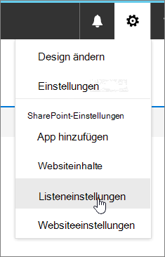 Menü "Einstellungen", "Listeneinstellungen" hervorgehoben