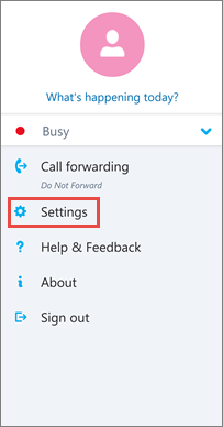 Bildschirm "Optionen" in Skype for Business für Android