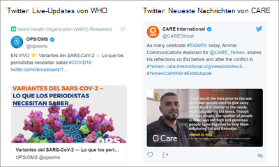Abbildung des Twitter-Webparts mit Tweets aus zwei Quellen