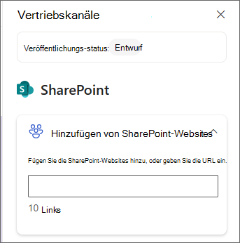 Screenshot des Bereichs zum Hinzufügen von SharePoint-Websites.