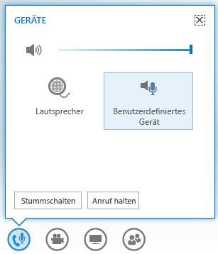 Screenshot der angezeigten Optionen beim Verharren auf der Schaltfläche 'Audio'